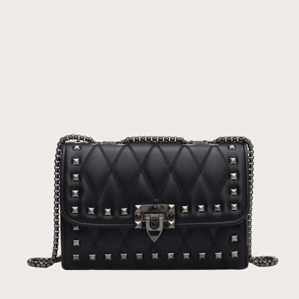 Studded Black Chain Shoulder Evening Shoulder Bag - Picture 1 of 6